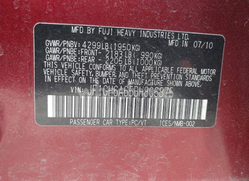 Photo 9 of 2011 Subaru Impreza 2.5I (VIN JF1GH6A65BH806875)