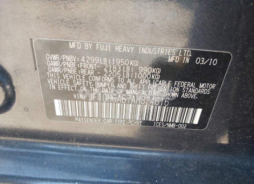 Photo 9 of 2010 Subaru Impreza 2.5I (VIN JF1GH6A67AH824616)