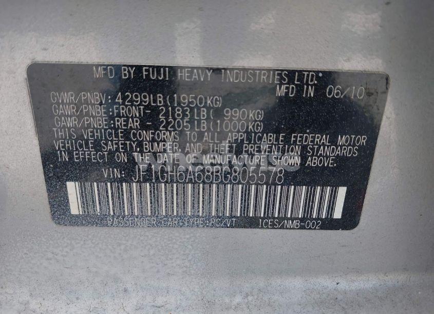Photo 9 of 2011 Subaru Impreza 2.5I (VIN JF1GH6A68BG805578)