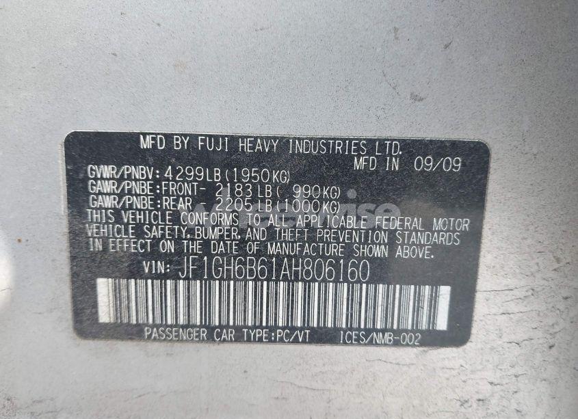 Photo 9 of 2010 Subaru Impreza 2.5I PREMIUM (VIN JF1GH6B61AH806160)