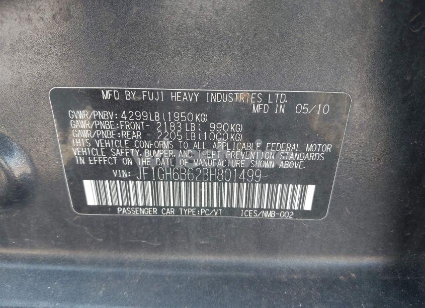 Photo 9 of 2011 Subaru Impreza 2.5I PREMIUM (VIN JF1GH6B62BH801499)