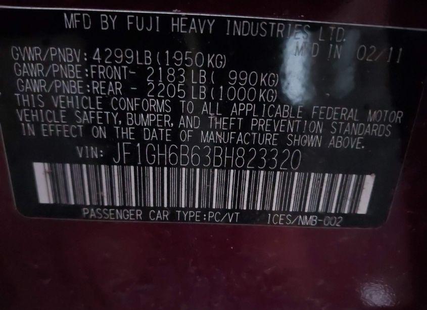 Photo 9 of 2011 Subaru Impreza 2.5I PREMIUM (VIN JF1GH6B63BH823320)