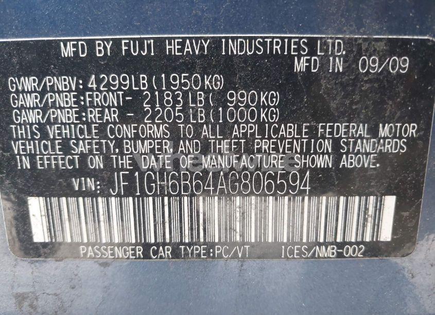 Photo 9 of 2010 Subaru Impreza 2.5I PREMIUM (VIN JF1GH6B64AG806594)