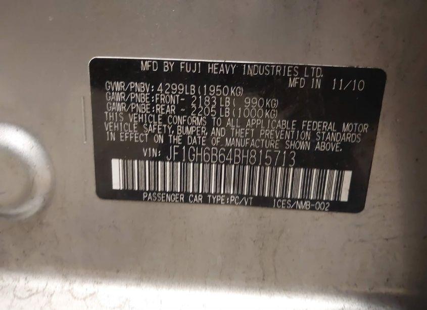 Photo 9 of 2011 Subaru Impreza 2.5I PREMIUM (VIN JF1GH6B64BH815713)