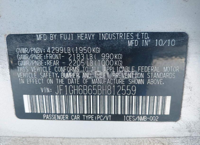 Photo 9 of 2011 Subaru Impreza 2.5I PREMIUM (VIN JF1GH6B65BH812559)