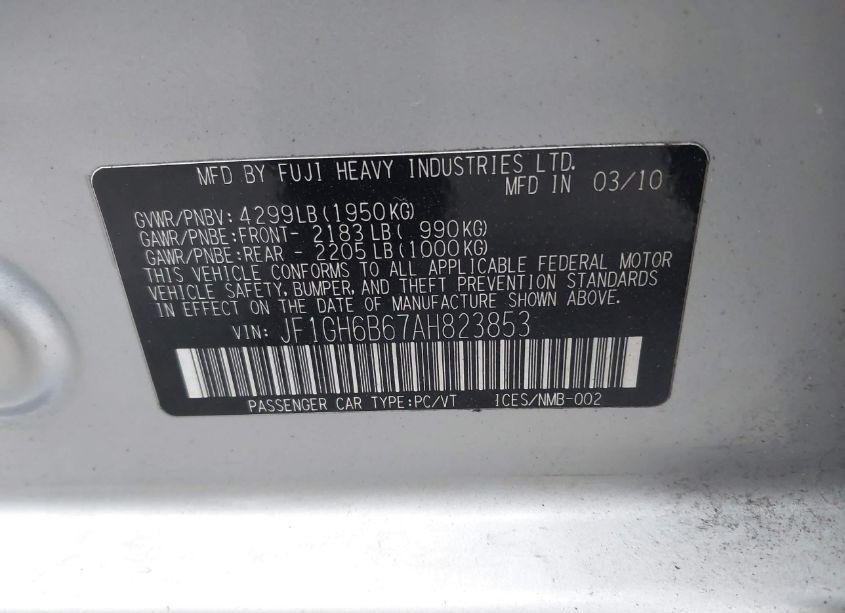 Photo 9 of 2010 Subaru Impreza 2.5I PREMIUM (VIN JF1GH6B67AH823853)