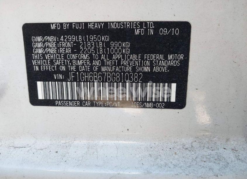 Photo 9 of 2011 Subaru Impreza 2.5I PREMIUM (VIN JF1GH6B67BG810382)