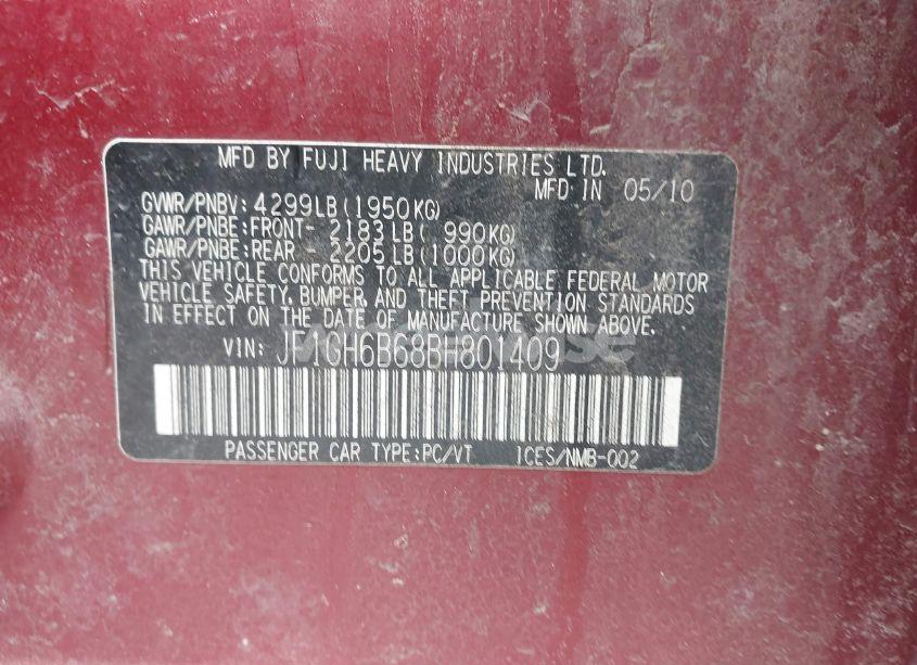 Photo 9 of 2011 Subaru Impreza 2.5I PREMIUM (VIN JF1GH6B68BH801409)