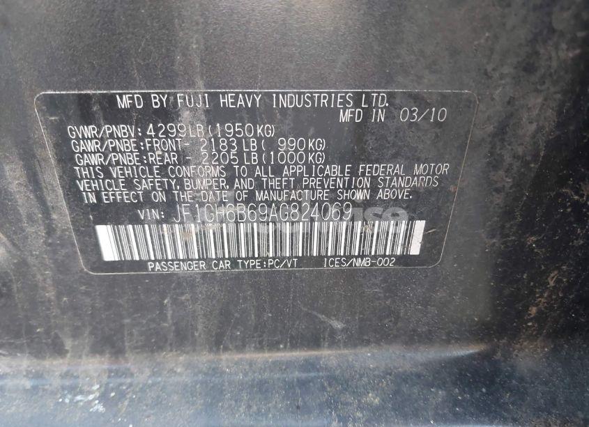 Photo 9 of 2010 Subaru Impreza 2.5I PREMIUM (VIN JF1GH6B69AG824069)