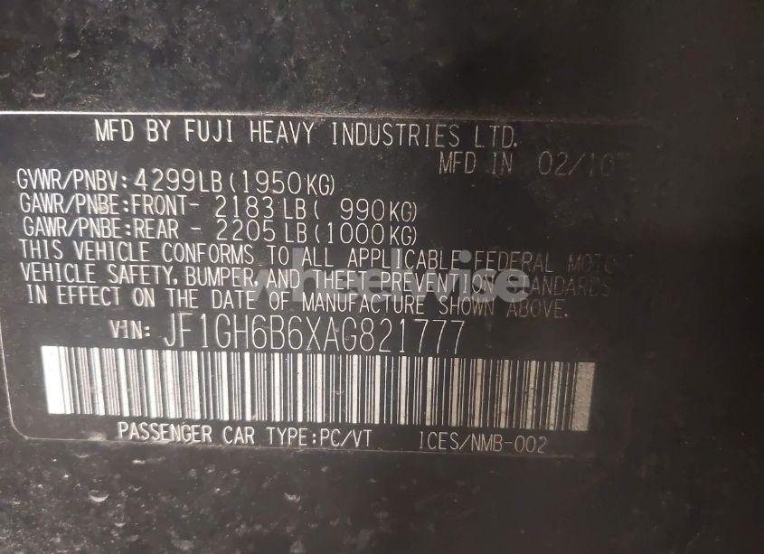 Photo 9 of 2010 Subaru Impreza 2.5I PREMIUM (VIN JF1GH6B6XAG821777)