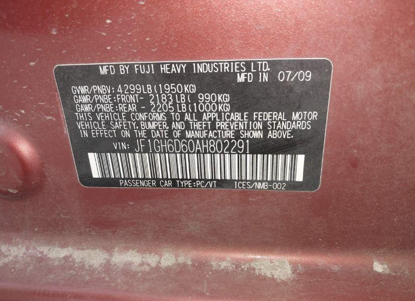 Photo 9 of 2010 Subaru Impreza OUTBACK SPORT (VIN JF1GH6D60AH802291)