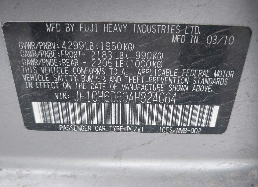 Photo 9 of 2010 Subaru Impreza OUTBACK SPORT (VIN JF1GH6D60AH824064)