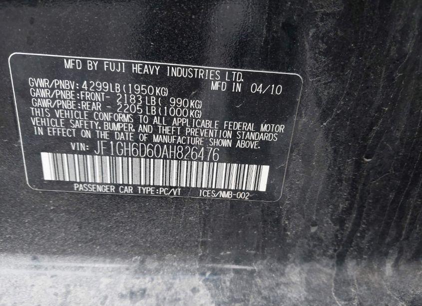 Photo 9 of 2010 Subaru Impreza OUTBACK SPORT (VIN JF1GH6D60AH826476)