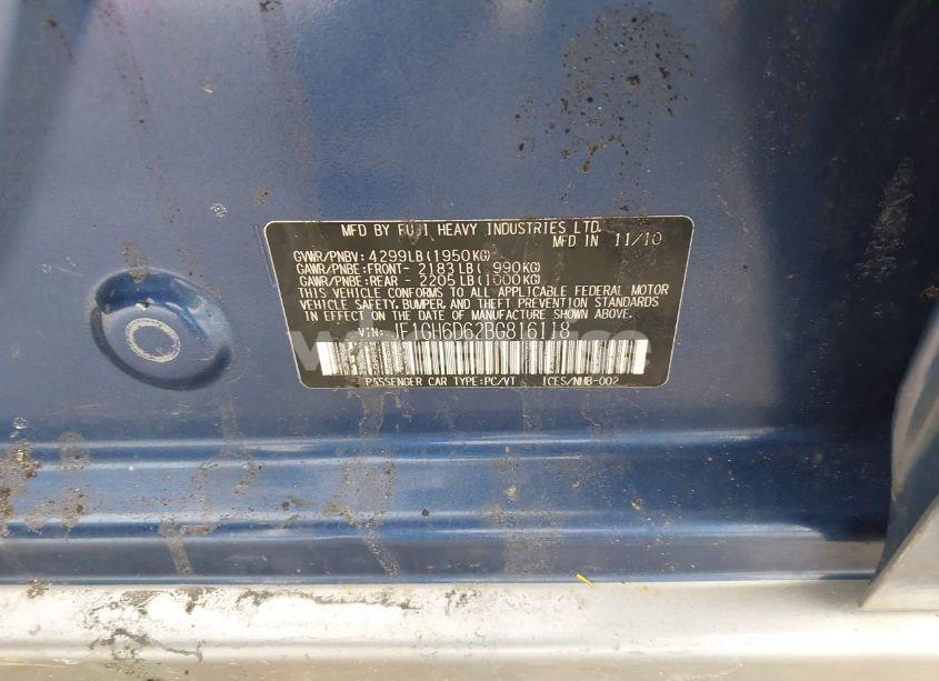 Photo 9 of 2011 Subaru Impreza OUTBACK SPORT (VIN JF1GH6D62BG816118)