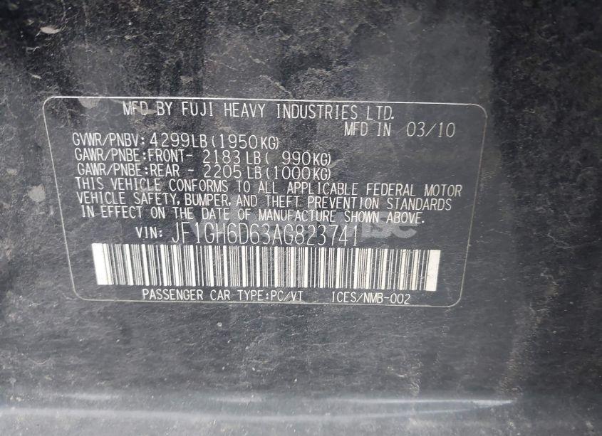 Photo 9 of 2010 Subaru Impreza OUTBACK SPORT (VIN JF1GH6D63AG823741)