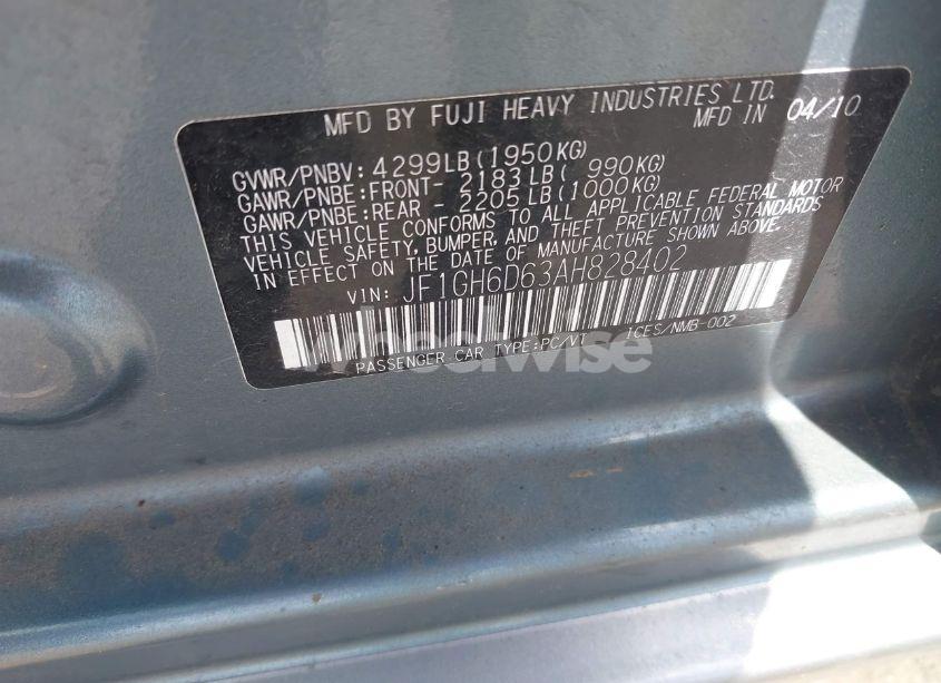 Photo 9 of 2010 Subaru Impreza OUTBACK SPORT (VIN JF1GH6D63AH828402)