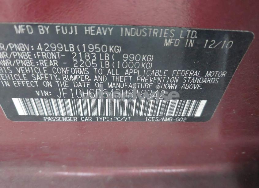 Photo 9 of 2011 Subaru Impreza OUTBACK SPORT (VIN JF1GH6D64BH816342)