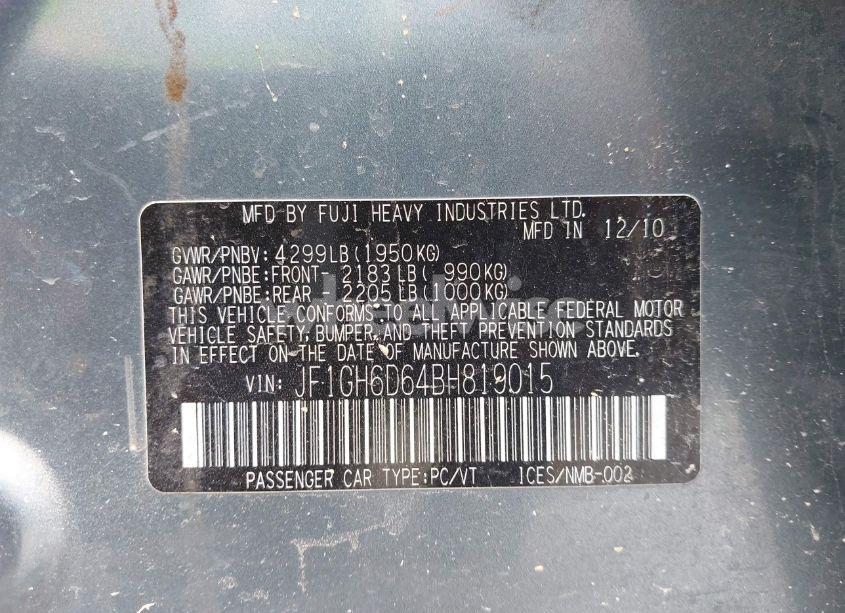 Photo 9 of 2011 Subaru Impreza OUTBACK SPORT (VIN JF1GH6D64BH819015)