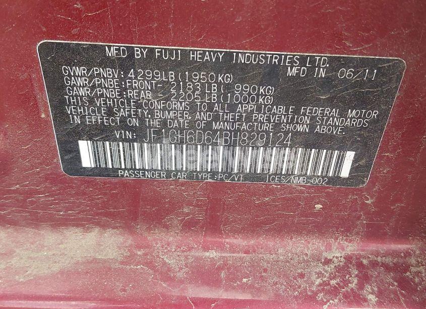 Photo 9 of 2011 Subaru Impreza OUTBACK SPORT (VIN JF1GH6D64BH829124)