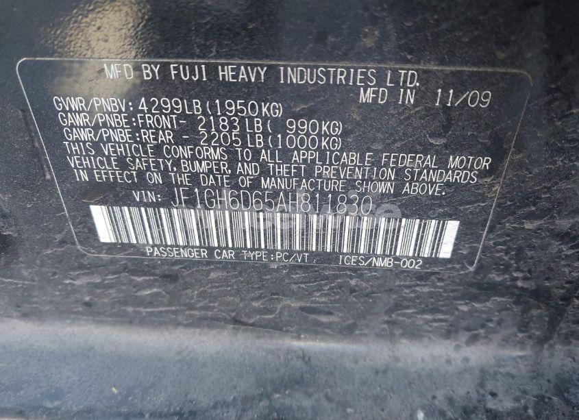 Photo 9 of 2010 Subaru Impreza OUTBACK SPORT (VIN JF1GH6D65AH811830)