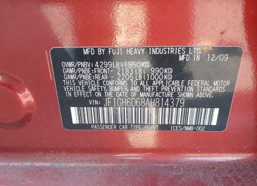 Photo 9 of 2010 Subaru Impreza OUTBACK SPORT (VIN JF1GH6D68AH814379)