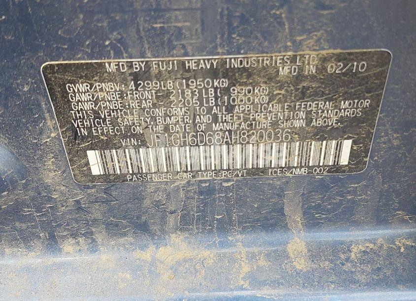 Photo 9 of 2010 Subaru Impreza OUTBACK SPORT (VIN JF1GH6D68AH820036)