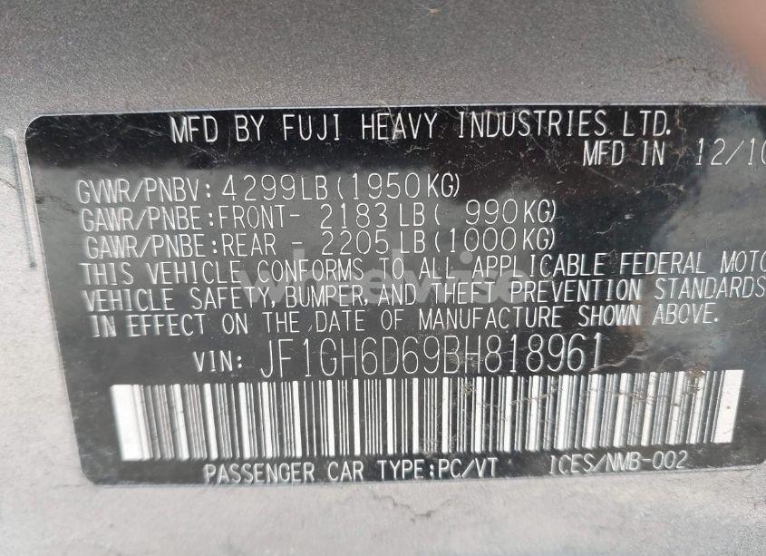 Photo 9 of 2011 Subaru Impreza OUTBACK SPORT (VIN JF1GH6D69BH818961)