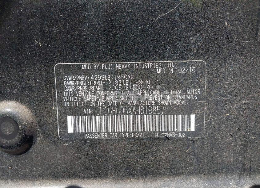 Photo 9 of 2010 Subaru Impreza OUTBACK SPORT (VIN JF1GH6D6XAH819857)