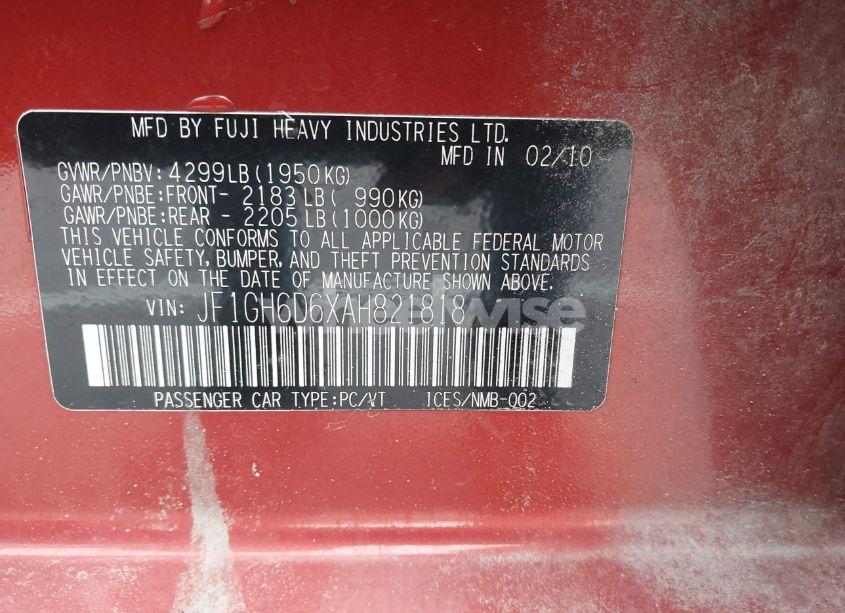 Photo 9 of 2010 Subaru Impreza OUTBACK SPORT (VIN JF1GH6D6XAH821818)