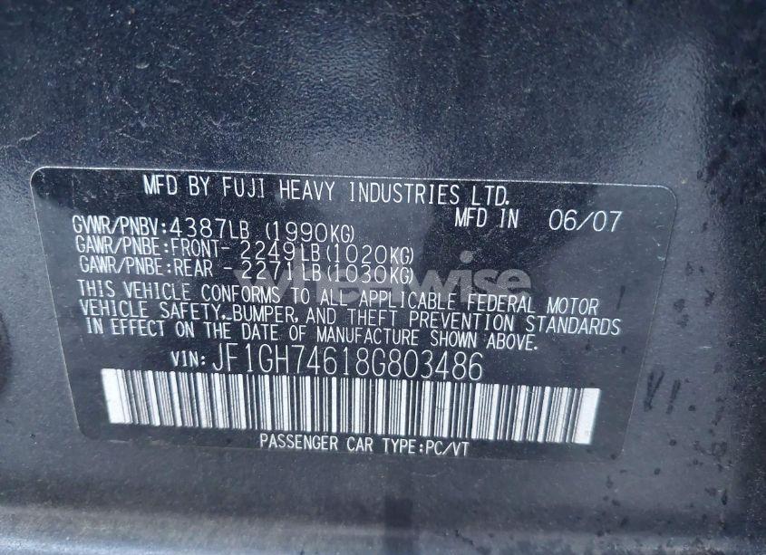 Photo 9 of 2008 Subaru Impreza WRX (VIN JF1GH74618G803486)