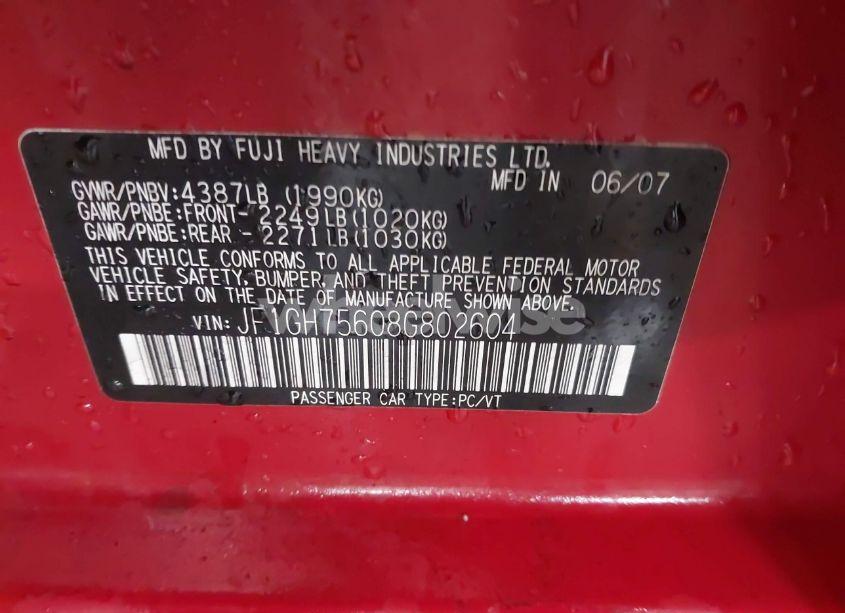 Photo 9 of 2008 Subaru Impreza WRX (VIN JF1GH75608G802604)