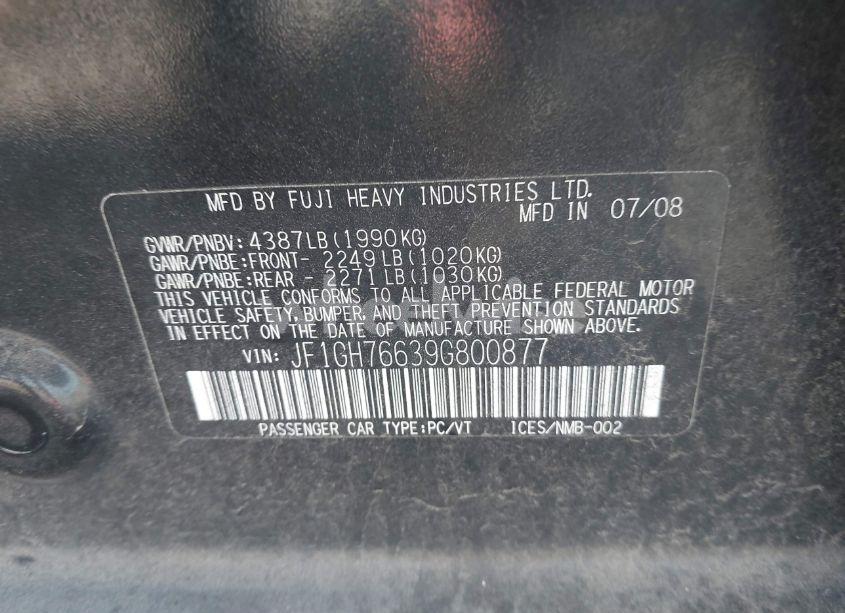 Photo 9 of 2009 Subaru Impreza WRX (VIN JF1GH76639G800877)
