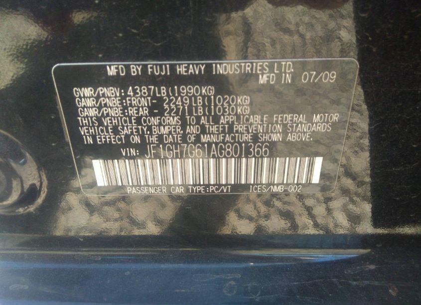 Photo 9 of 2010 Subaru Impreza WRX PREMIUM (VIN JF1GH7G61AG801366)