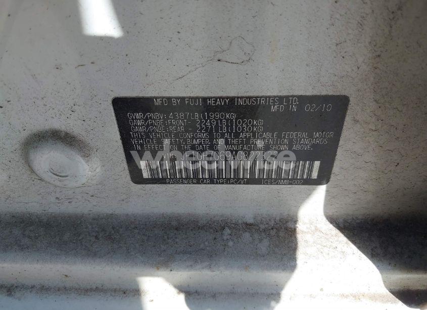 Photo 9 of 2010 Subaru Impreza WRX PREMIUM (VIN JF1GH7G69AG822322)