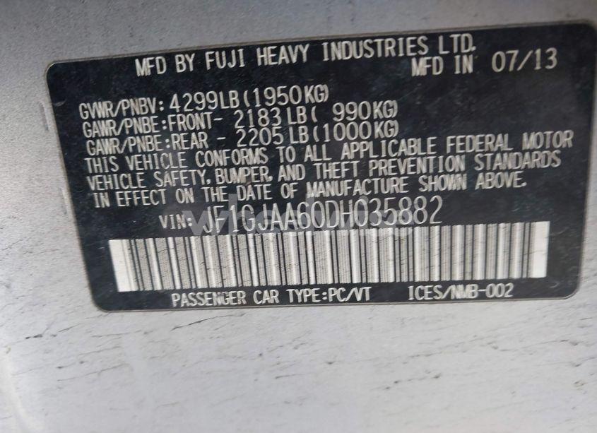 Photo 9 of 2013 Subaru Impreza 2.0I (VIN JF1GJAA60DH035882)