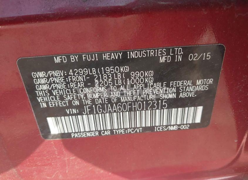 Photo 9 of 2015 Subaru Impreza 2.0I (VIN JF1GJAA60FH012315)