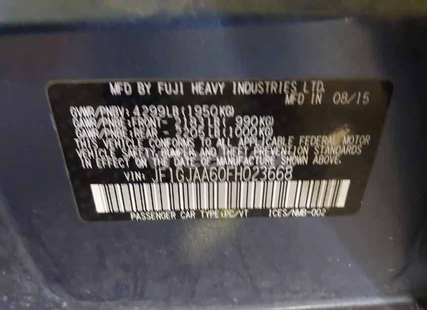 Photo 9 of 2015 Subaru Impreza 2.0I (VIN JF1GJAA60FH023668)