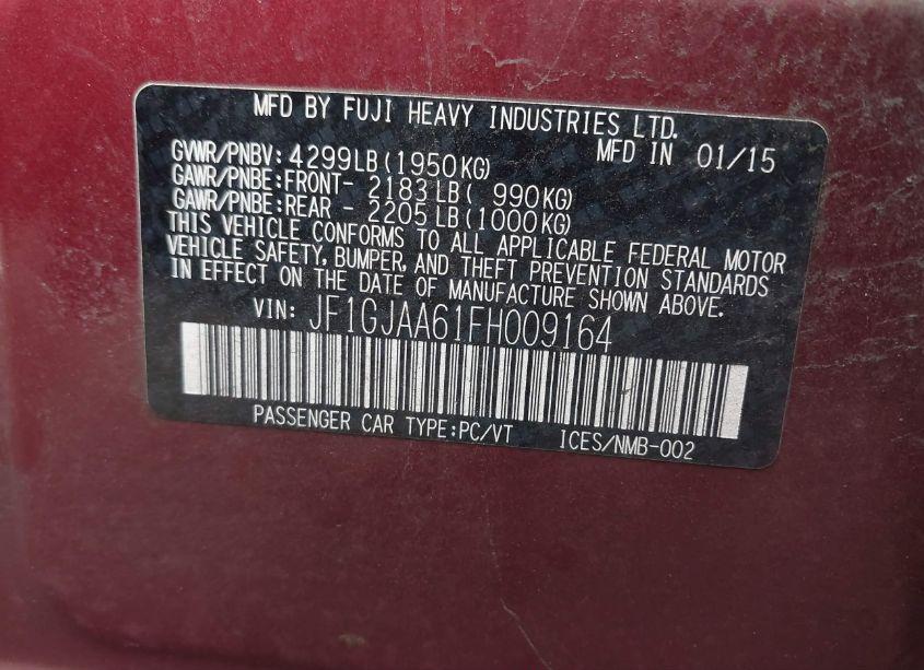Photo 9 of 2015 Subaru Impreza 2.0I (VIN JF1GJAA61FH009164)