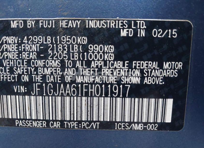 Photo 9 of 2015 Subaru Impreza 2.0I (VIN JF1GJAA61FH011917)