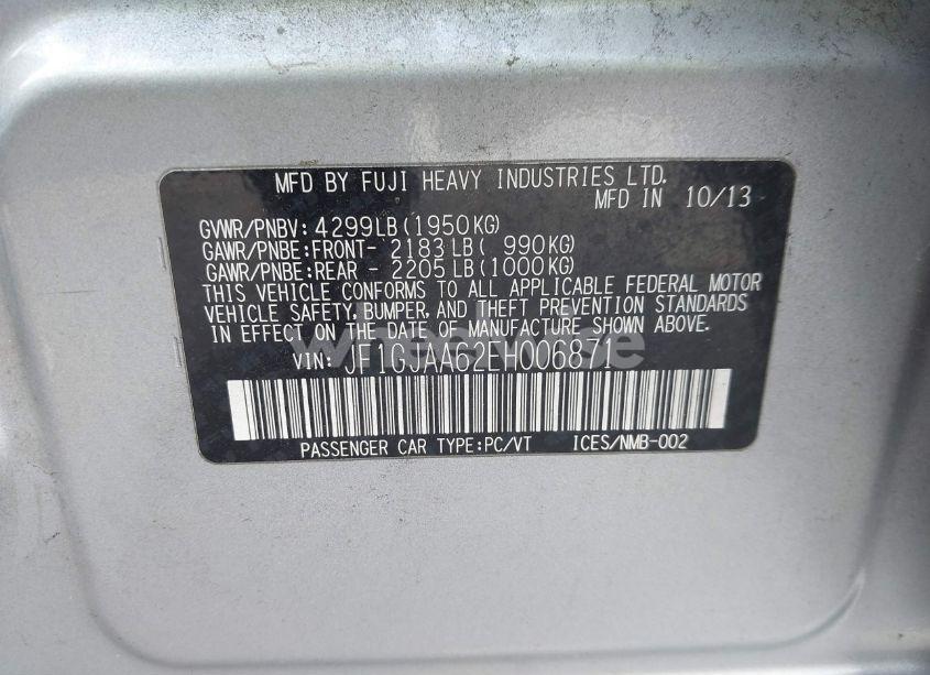 Photo 9 of 2014 Subaru Impreza 2.0I (VIN JF1GJAA62EH006871)