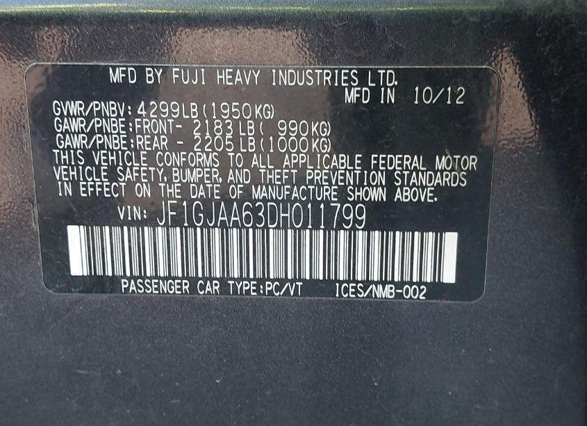 Photo 9 of 2013 Subaru Impreza 2.0I (VIN JF1GJAA63DH011799)