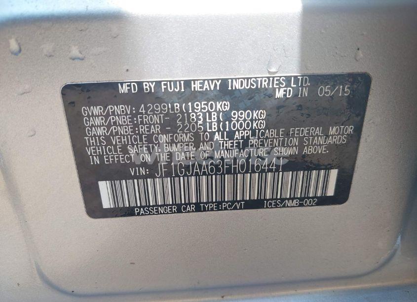 Photo 9 of 2015 Subaru Impreza 2.0I (VIN JF1GJAA63FH016441)
