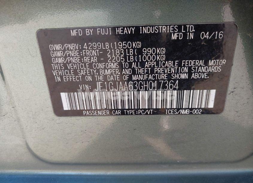 Photo 9 of 2016 Subaru Impreza 2.0I (VIN JF1GJAA63GH017364)