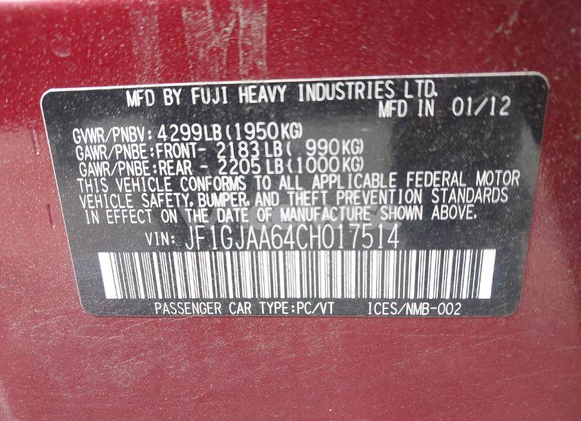 Photo 9 of 2012 Subaru Impreza 2.0I (VIN JF1GJAA64CH017514)