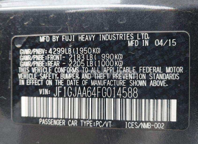Photo 9 of 2015 Subaru Impreza 2.0I (VIN JF1GJAA64FG014588)