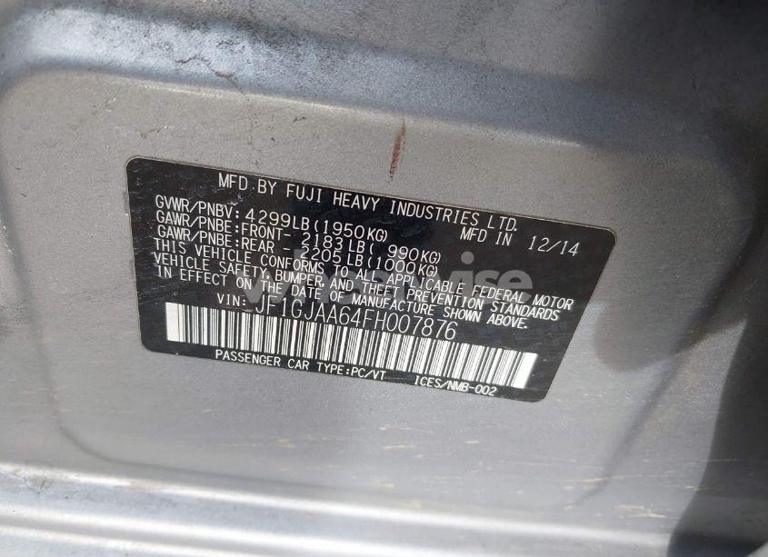 Photo 9 of 2015 Subaru Impreza 2.0I (VIN JF1GJAA64FH007876)