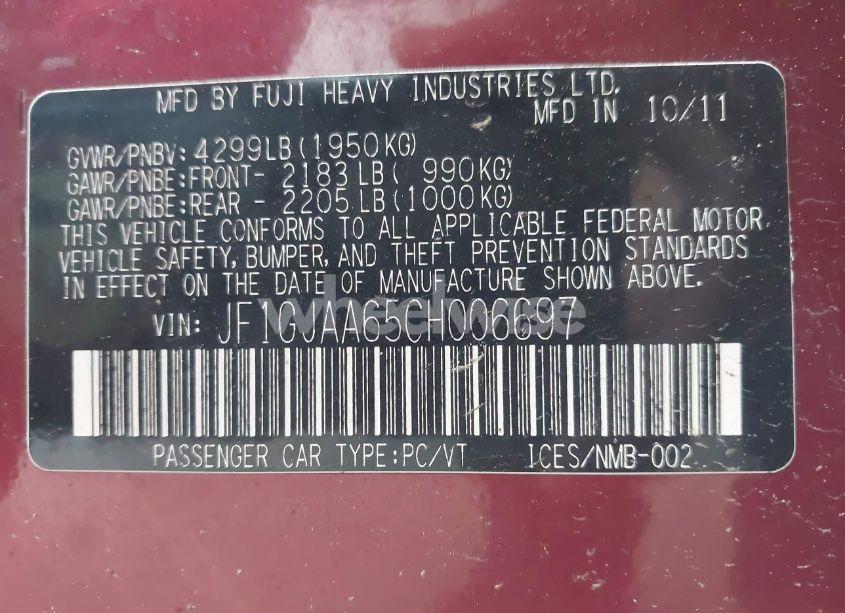 Photo 9 of 2012 Subaru Impreza 2.0I (VIN JF1GJAA65CH006697)