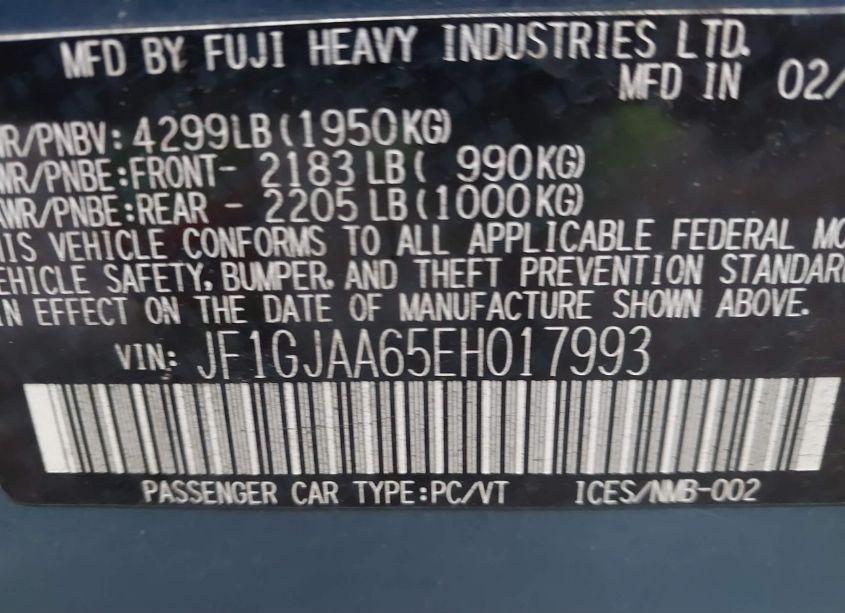 Photo 9 of 2014 Subaru Impreza 2.0I (VIN JF1GJAA65EH017993)