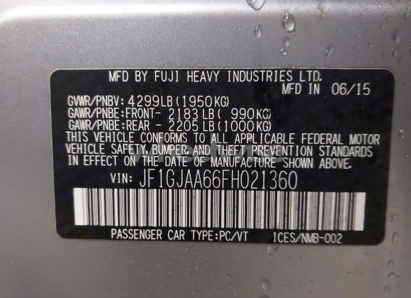 Photo 9 of 2015 Subaru Impreza 2.0I (VIN JF1GJAA66FH021360)