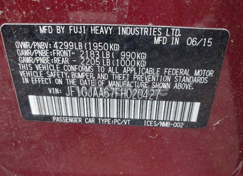 Photo 9 of 2015 Subaru Impreza 2.0I (VIN JF1GJAA67FH020427)